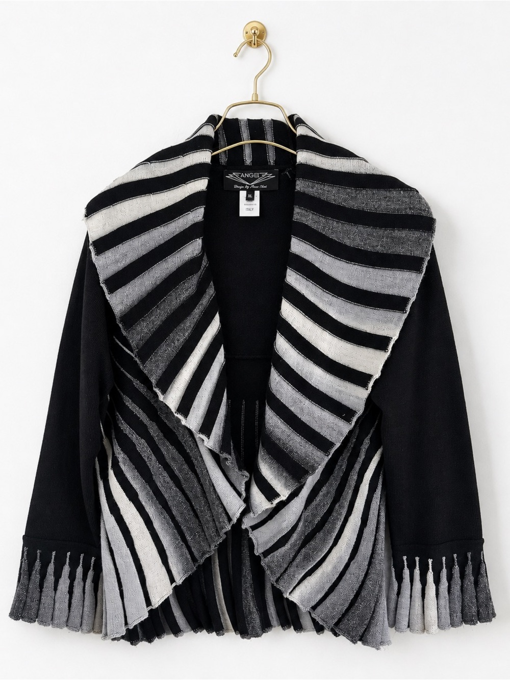 ANGEL BY SABRI OZEL VINTAGE BLACK WHITE Y2K WOOL CARDIGAN SZ XL - Picture 2 of 3